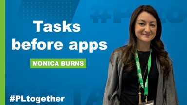 photo of Monica Burns with text "tasks before apps" for post about class tech
